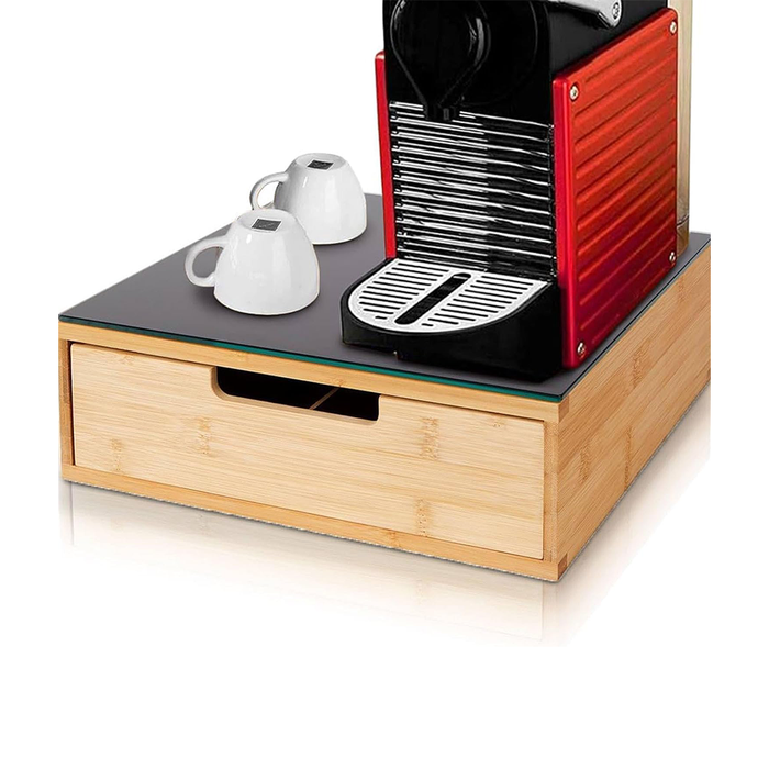 Distributeur de capsules de café en bambou avec 4 compartiments