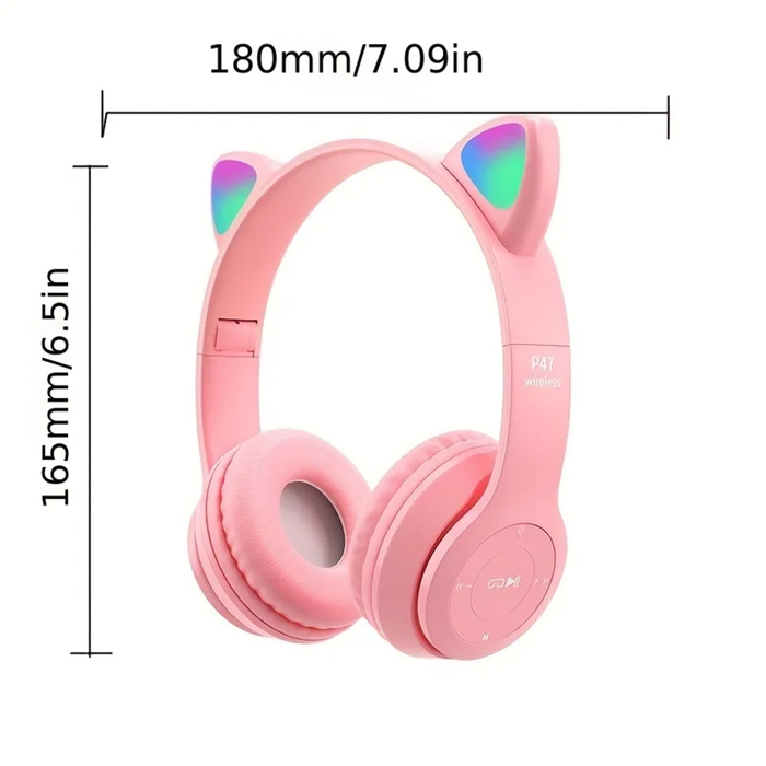 Casque Bluetooth pliable avec lumière LED et oreilles de chat