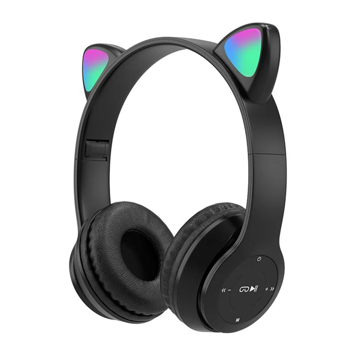Casque Bluetooth pliable avec lumière LED et oreilles de chat