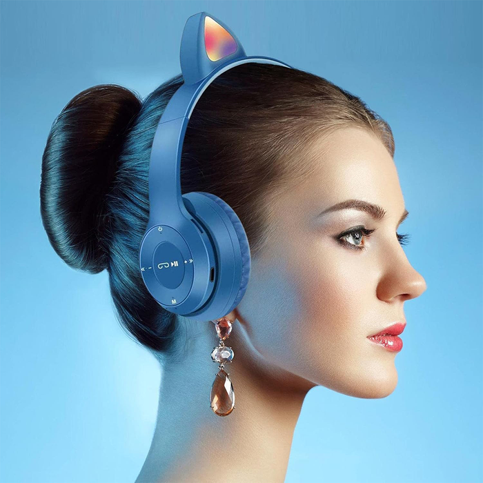 Casque Bluetooth pliable avec lumière LED et oreilles de chat
