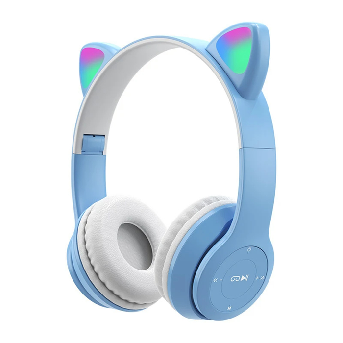 Casque Bluetooth pliable avec lumière LED et oreilles de chat