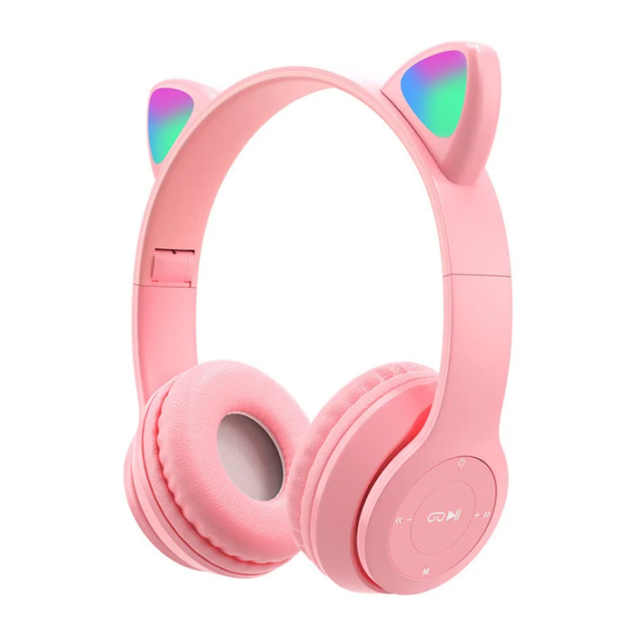 Casque Bluetooth pliable avec lumière LED et oreilles de chat