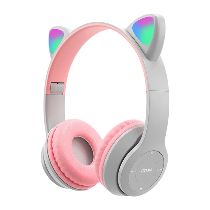 Casque Bluetooth pliable avec lumière LED et oreilles de chat