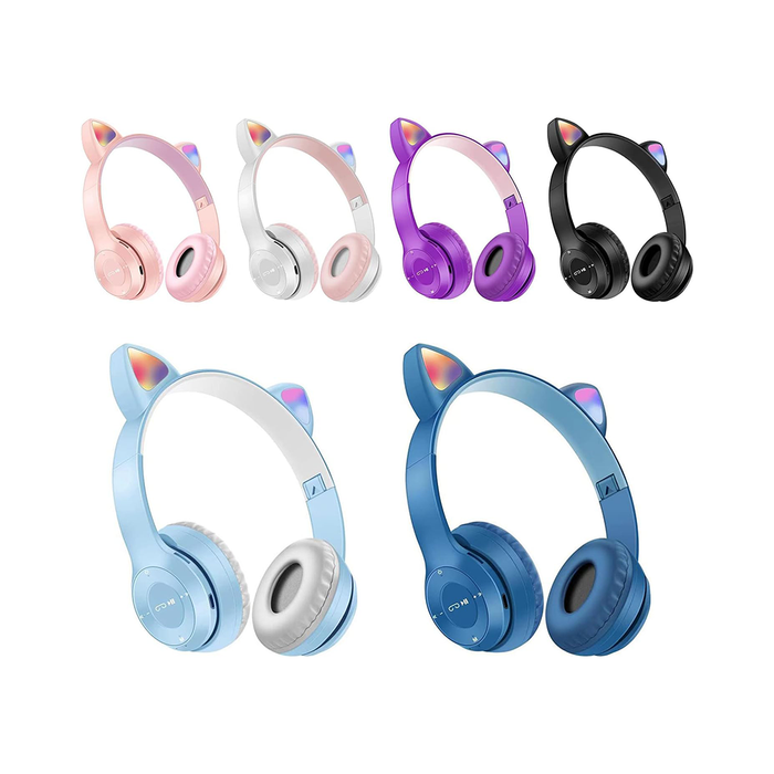 Casque Bluetooth pliable avec lumière LED et oreilles de chat