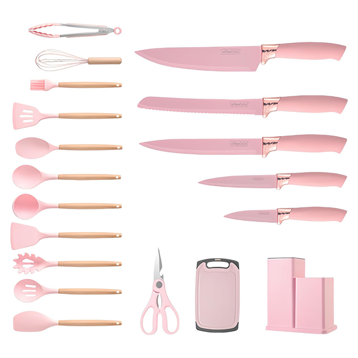 Batterie de cuisine en silicone 19 pièces avec couteaux