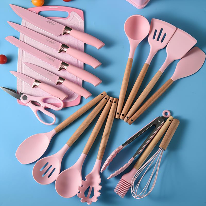 Batterie de cuisine en silicone 19 pièces avec couteaux