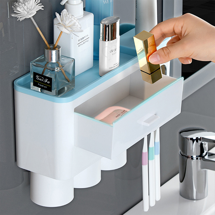 Porte-Brosse à Dents Mural Magnétique avec Distributeur de Dentifrice