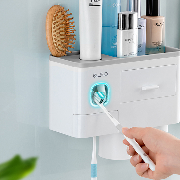 Porte-Brosse à Dents Mural Magnétique avec Distributeur de Dentifrice
