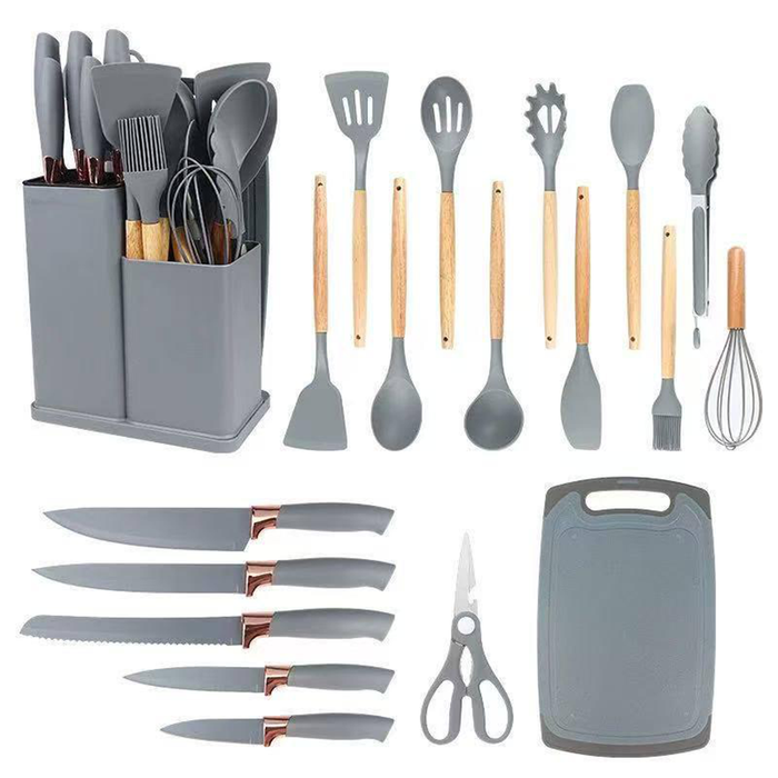 Batterie de cuisine en silicone 19 pièces avec couteaux