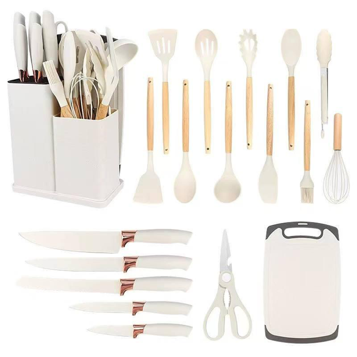 Batterie de cuisine en silicone 19 pièces avec couteaux