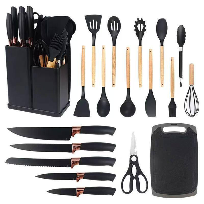 Batterie de cuisine en silicone 19 pièces avec couteaux