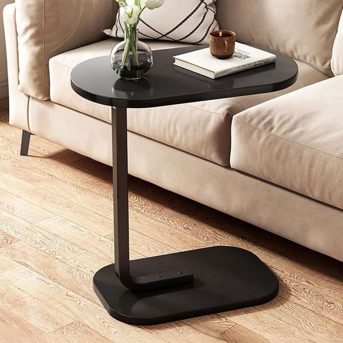 Tavolino Laterale a Forma di C in Legno per Divano e Letto