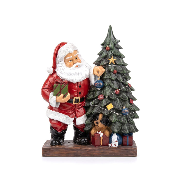 Statuetta Babbo Natale con albero in resina