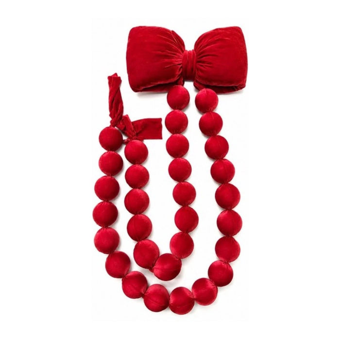 Fiocco di Natale rosso con coda a sfere 40x150 cm