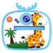 Fotocamera istantanea bambini giraffa vista frontale
