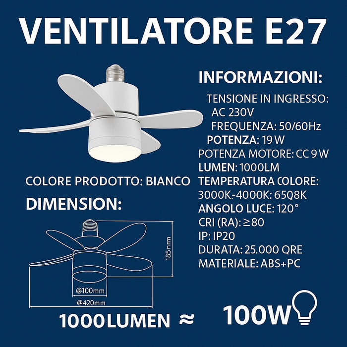 Lampada LED Ventilatore da Soffitto E27