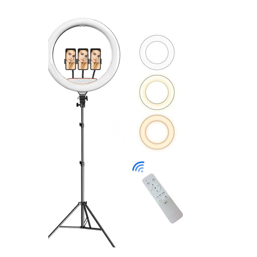 Ring light LED 45 cm con treppiede, 3 porta smartphone e 3 tonalità di luce