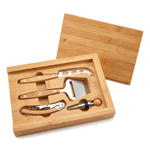 Set formaggio e vino in cofanetto di bambù con tagliere